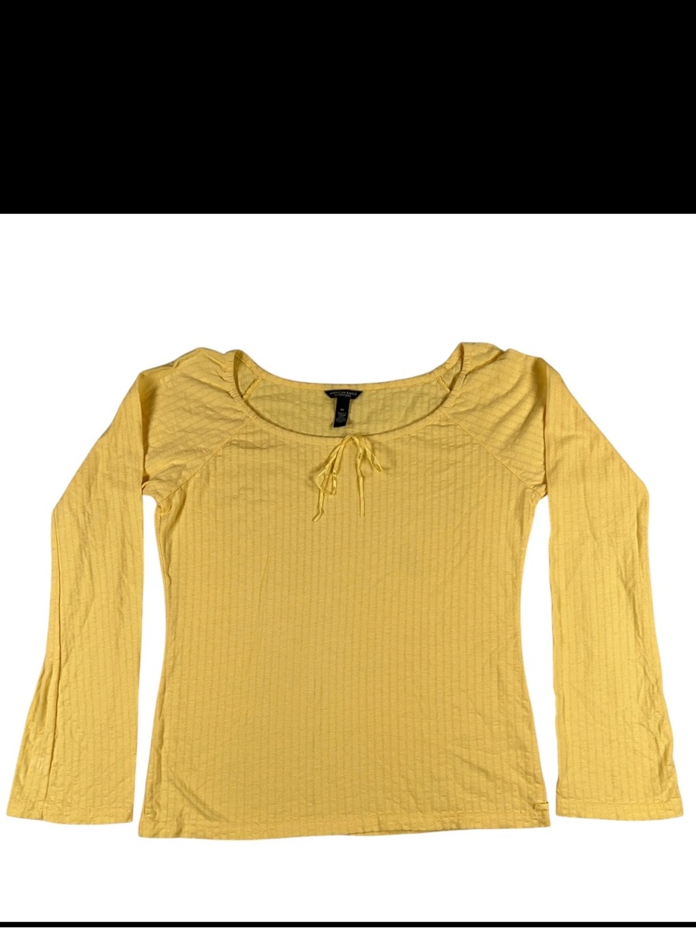 American Eagle Women's Medium Yellow Pointelle Knit Long Sleeve Top